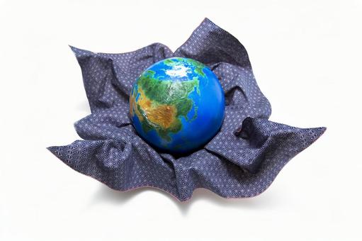 風呂敷の上の地球儀3 地球儀,風呂敷,中国の写真素材