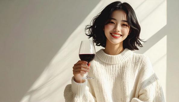 ワインと女性 ワインと女性の写真