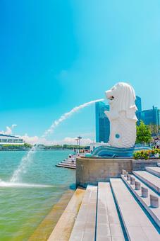 【シンガポール】マーライオン シンガポール,金融街,ビルの写真素材