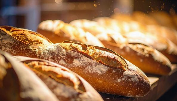 店頭で売られているフランスパン 店頭で売られているフランスパンの写真