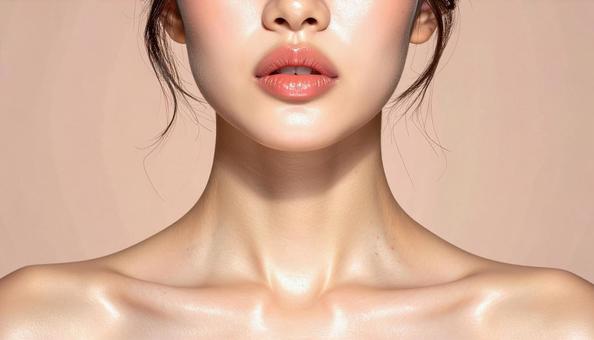 女性の唇のアップ　デコルテラインの写真