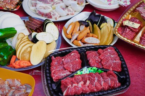 Photo, foodstuff, table, yakiniku preparation, 