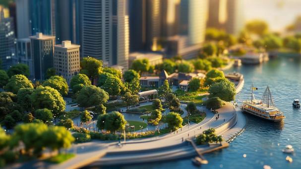 海のある都市ジオラマ模型 ジオラマ,ミニチュア,模型の写真素材