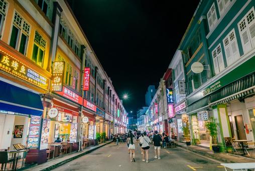 【シンガポール】ブギスストリート シンガポール,ライトアップ,夜景の写真素材