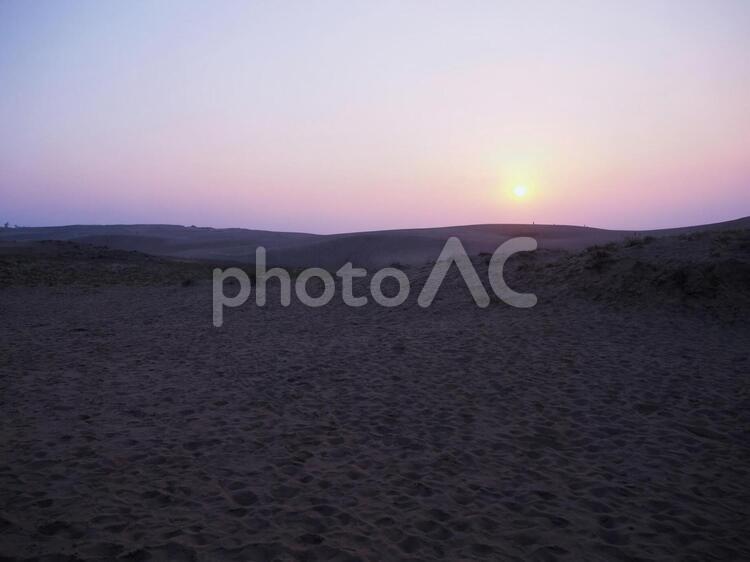 砂丘と夕日 砂丘,夕日,夕焼けの写真素材