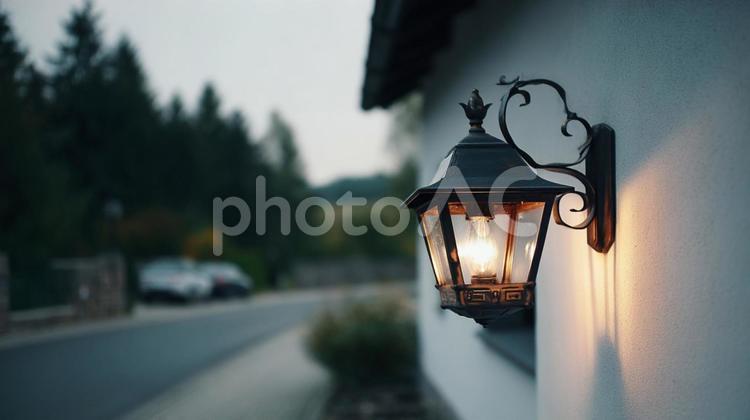 壁にかけられた電灯 灯り,壁,風景の写真素材