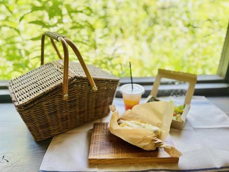 ピクニックセット　カフェ ピクニック,おしゃれなカフェ,カフェの写真素材