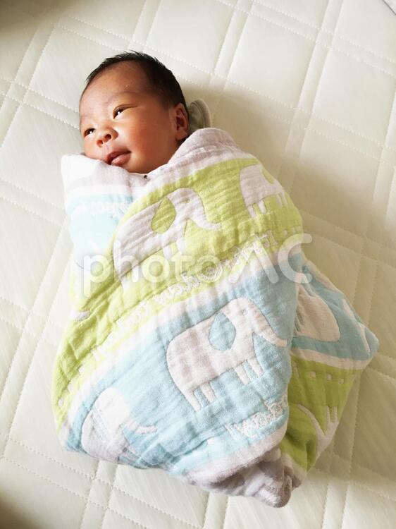 おひなまき　新生児　目が覚めてもごきげん 新生児,おひなまき,お雛巻きの写真素材
