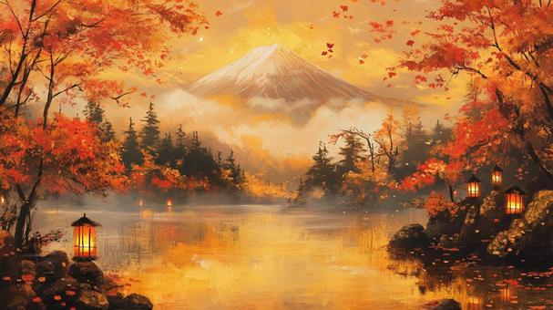 紅葉と富士山の風景 紅葉と富士山の風景の写真