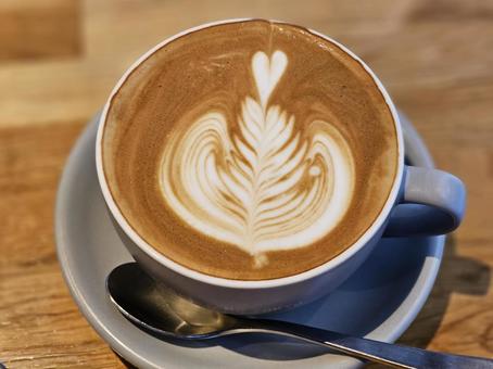 コーヒー カフェラテ,ラテアート,ホットの写真素材