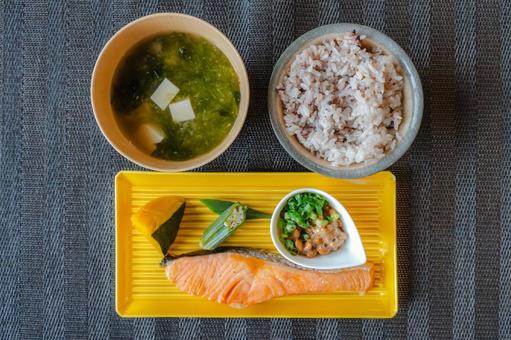 Grilled salmon Japanese breakfast, JPG