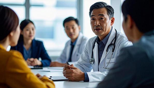 治験の説明会で患者へ詳細を説明する医師の写真