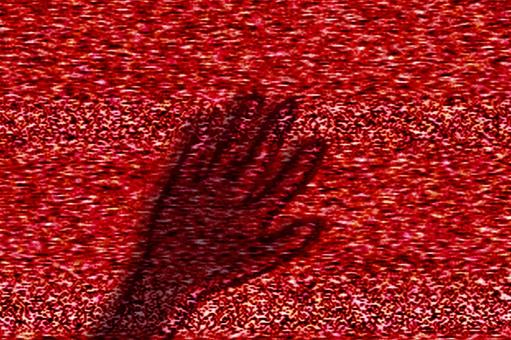 テレビの砂嵐に手が映り込む恐怖 赤 テレビの砂嵐に手が映り込む恐怖 赤 テレビ,砂嵐,赤の写真素材