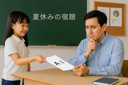 AIで作った宿題と小学生と困惑する教師 AIで作った宿題と小学生と困惑する教師の写真