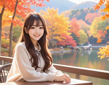 テラス席で休憩の写真