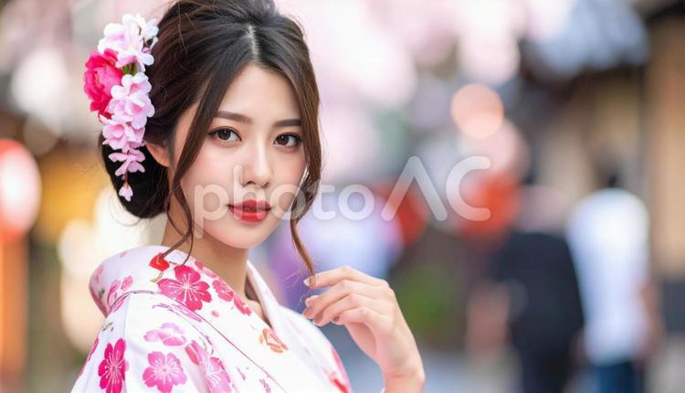和装ヘアメイクの女性のポートレート 和装,顔,美人の写真素材