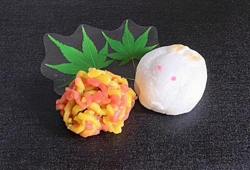 秋の和菓子紅葉と月見うさぎ 秋の和菓子紅葉と月見うさぎの写真