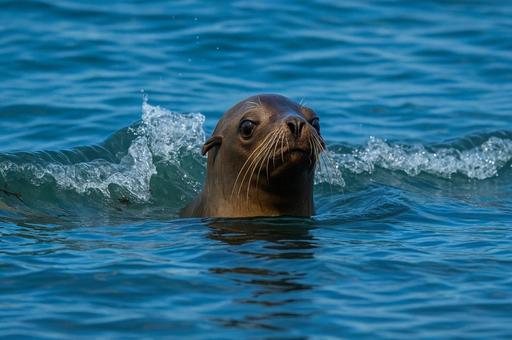 海で泳ぐアシカ 海で泳ぐアシカの写真