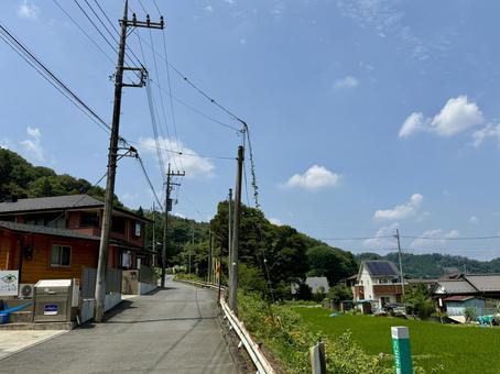 	高尾山麓の町並み　2025年夏 田園,駅,雲の写真素材