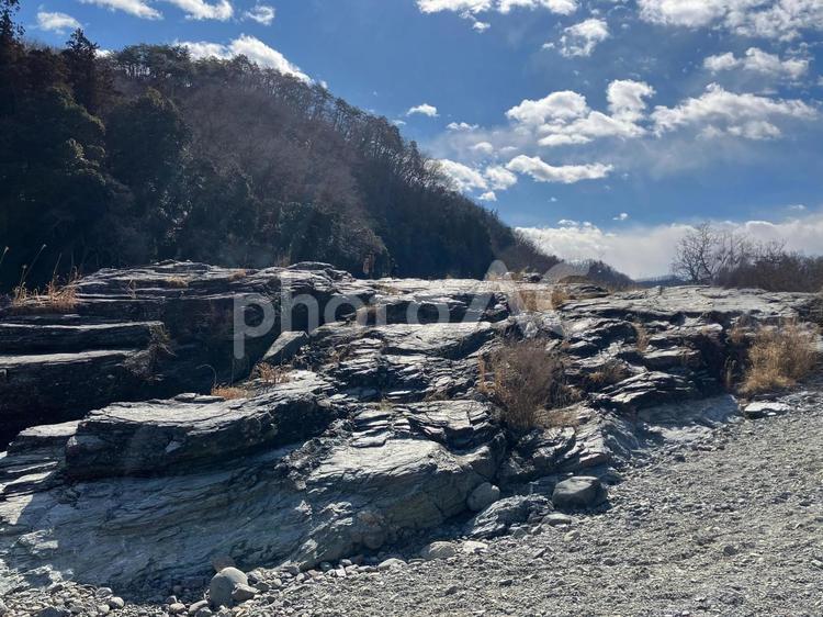 冬の長瀞岩畳の風景 長瀞,岩畳,岩の写真素材