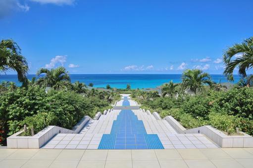 海空へつながる階段 海,空,水平線の写真素材