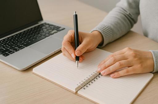 ノートに手書きしている手元アップ ノートに手書きしている手元アップの写真