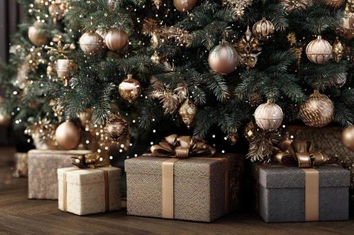 プレゼントが置いているクリスマスツリーの写真