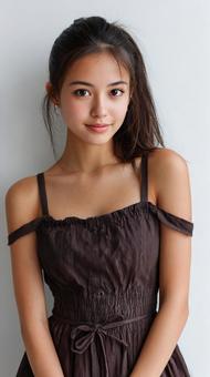 茶色のドレスを着た少女 茶色のドレスを着た少女の写真