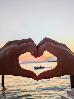Photo, setting sun, ferry, heart, 