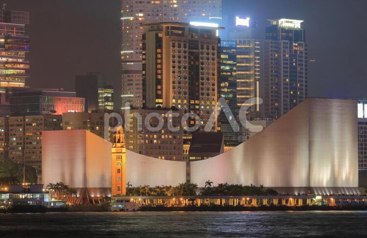 香港　尖沙咀鐘楼　クロックタワー 香港,夜景,町並みの写真素材
