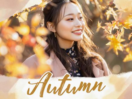 笑顔を見せる女性の秋デザイン文字入り 笑顔を見せる女性の秋デザイン文字入りの写真