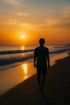 海辺の夕暮れと人々のシルエット 海辺の夕暮れと人々のシルエットの写真