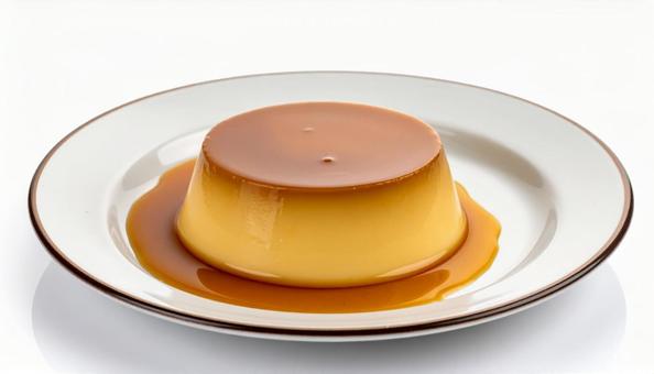 お皿にのったプリン お皿にのったプリンの写真