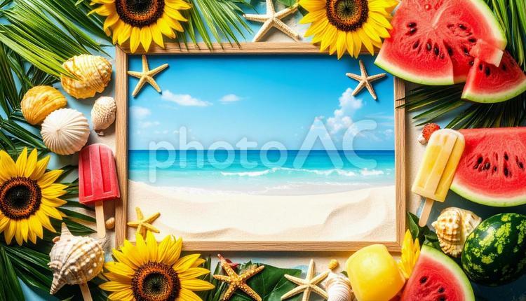 夏イメージのフレーム 夏,夏休み,8月の写真素材