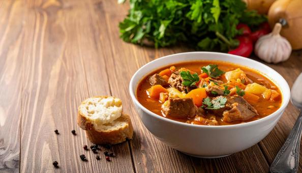 ビーフシチュー、コピースペースの写真