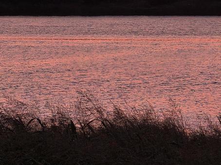 赤い川 晴れ,風景,朝の写真素材