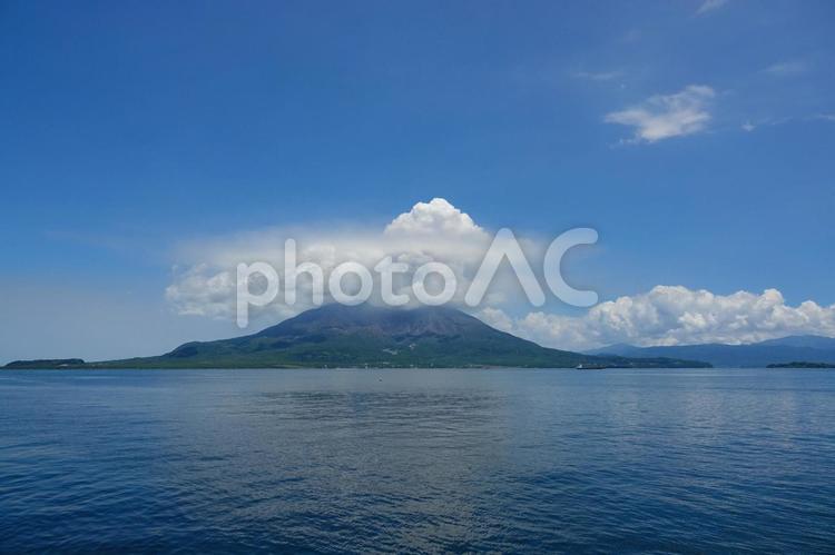青空の桜島と海 山,海,太陽の写真素材