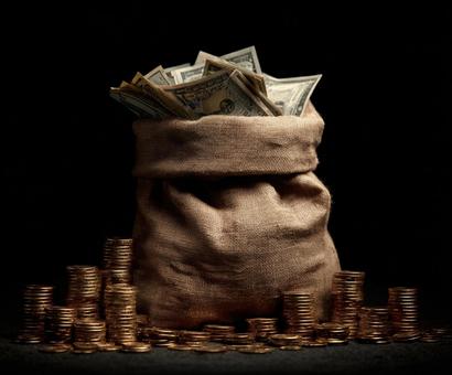 The joy of getting a lot of money: shiny coins and notes, money, bag, sack, JPG