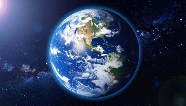 宇宙から見た地球　宇宙空間の写真