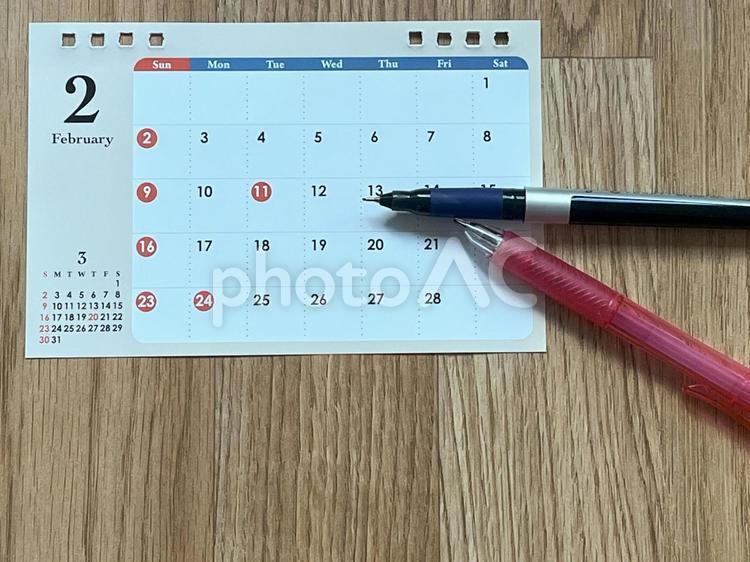 2025年2月のカレンダー、受験、試験 2月,カレンダー,卓上カレンダーの写真素材