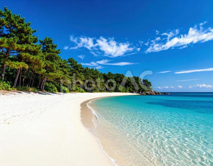 透明な海と白砂のビーチ ビーチ,海,砂浜の写真素材