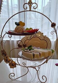カフェ アフタヌーンティー カフェ アフタヌーンティー カフェ,アフタヌーンティー,サンドイッチの写真素材