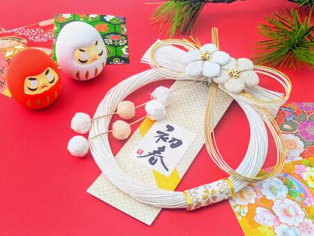 新年（お祝いに〜赤白ダルマ〜）5 お正月,年賀状,迎春の写真素材