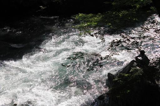 Flowing river and man, JPG