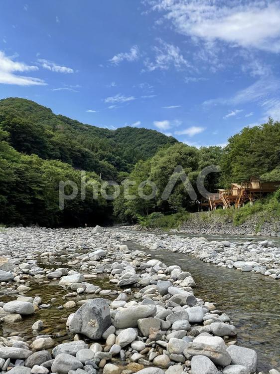 群馬県みなかみ町の利根川 川,みなかみ,自然の写真素材