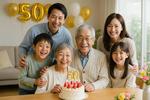 金婚式家族記念 金婚式,家族,記念の写真素材