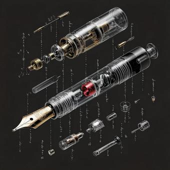 透明な万年筆の構造と工学的ディテール 透明な万年筆の構造と工学的ディテールの写真