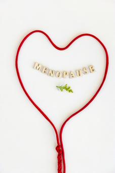 「MENOPAUSE」の文字と紐で作ったハートと花 生理,月経,menopauseの写真素材