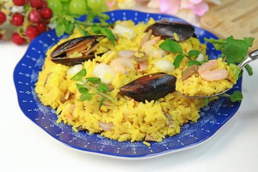 パエリア パエリア パエリア,スペイン料理,シーフードの写真素材