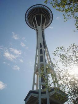 青空とスペースニードル スペースニードル,シアトル,ワシントン州の写真素材